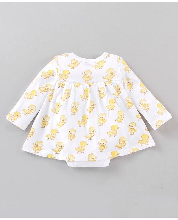 Babyhug 100% Cotton Full Sleeves Onesie Ducklings Print - White