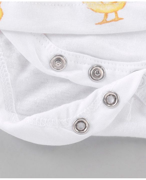 Babyhug 100% Cotton Full Sleeves Onesie Ducklings Print - White