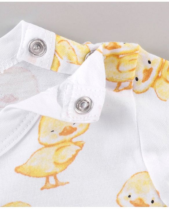 Babyhug 100% Cotton Full Sleeves Onesie Ducklings Print - White