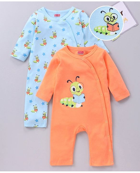 Babyhug 100% Cotton Full Sleeves Rompers Bee Printed Pack of 2 - Multicolour