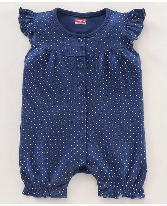 Babyhug 100% Cotton Cap Sleeves Romper Floral & Dot Print Print Pack of 2 - Blue Red