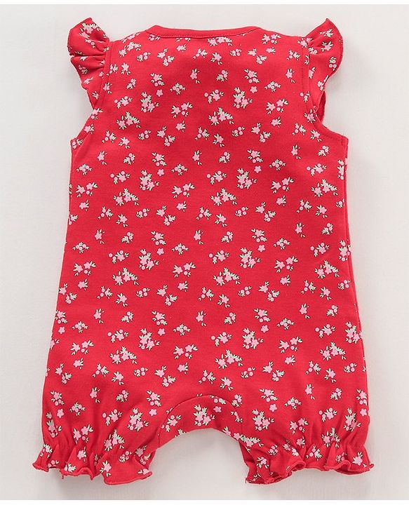 Babyhug 100% Cotton Cap Sleeves Romper Floral & Dot Print Print Pack of 2 - Blue Red
