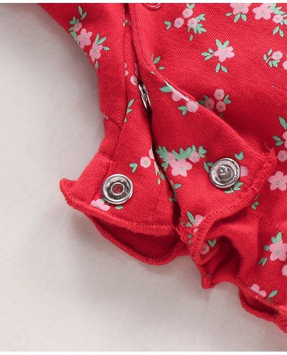 Babyhug 100% Cotton Cap Sleeves Romper Floral & Dot Print Print Pack of 2 - Blue Red