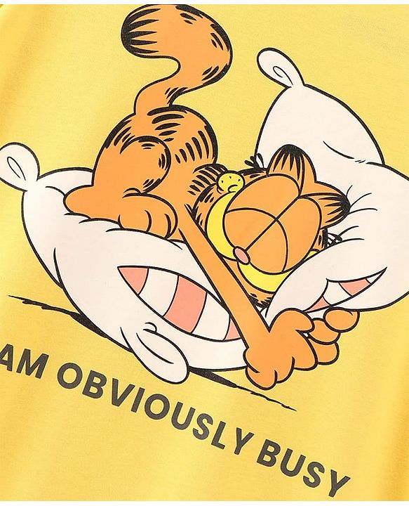 Pine Kids Full Sleeves Bio-Washed Night Gown Garfield Collection - Gold
