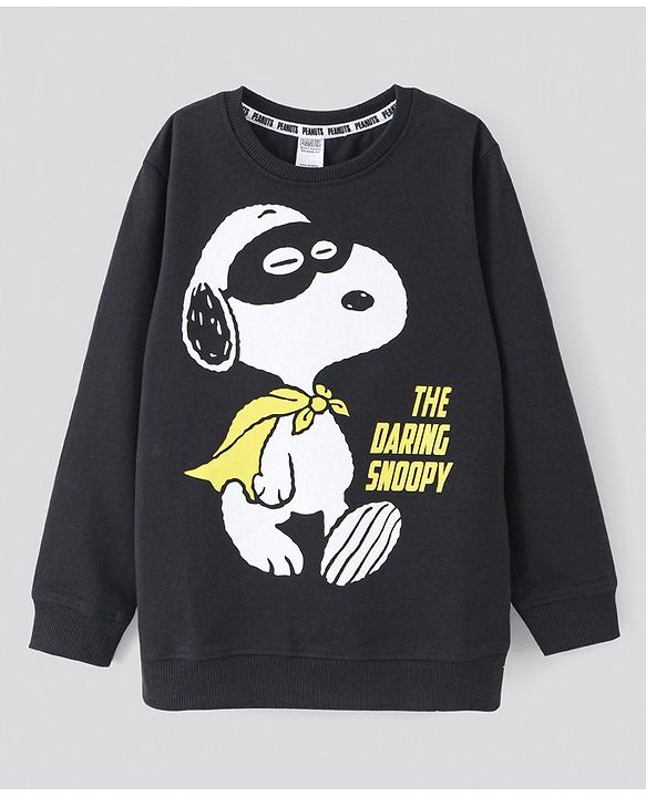 Pine Kids Full Sleeves Biowash Sweatshirt Snoopy Print - Jet Black