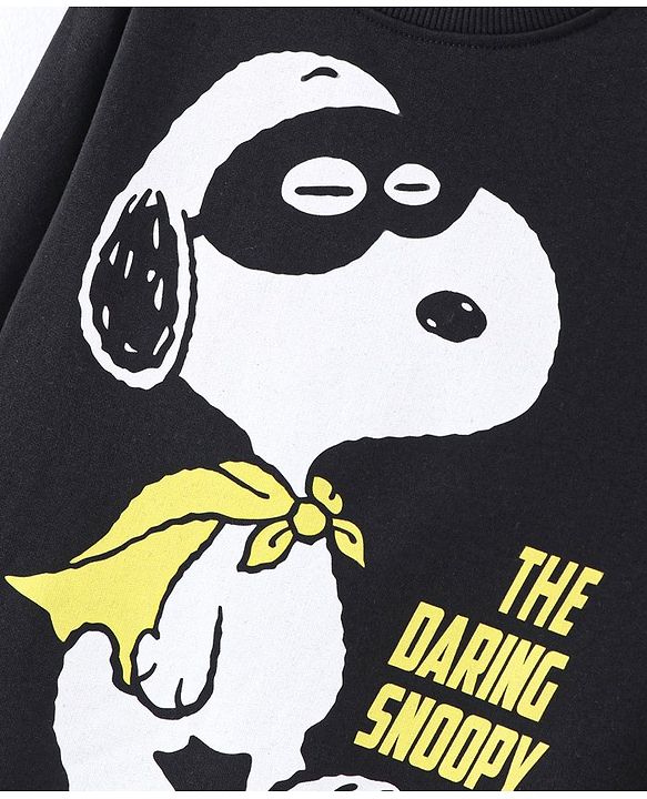 Pine Kids Full Sleeves Biowash Sweatshirt Snoopy Print - Jet Black
