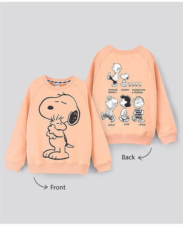 Pine Kids Full Sleeves Biowash Sweatshirt Snoopy Print - Peach