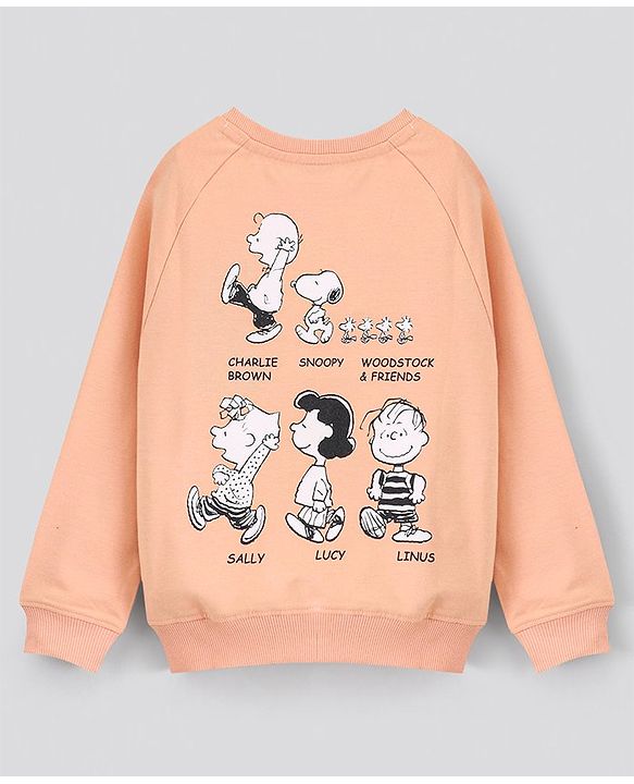 Pine Kids Full Sleeves Biowash Sweatshirt Snoopy Print - Peach