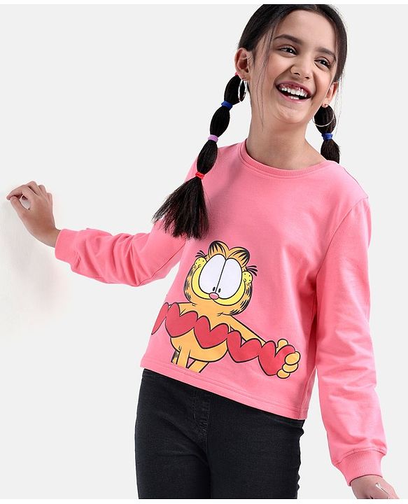 Pine Kids Full Sleeves Crewneck Sweatshirt Garfields Collection Biowashed - Pink