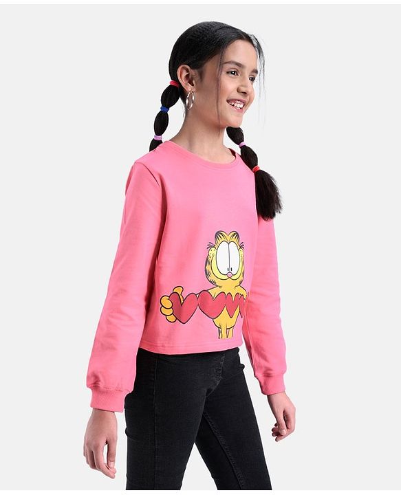 Pine Kids Full Sleeves Crewneck Sweatshirt Garfields Collection Biowashed - Pink