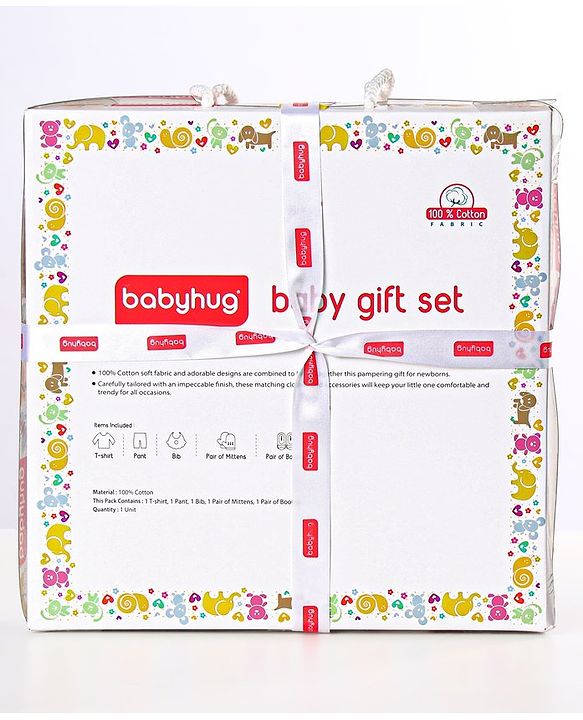Babyhug Clothing Gift Set Car Theme Red & White - Pack of 5
