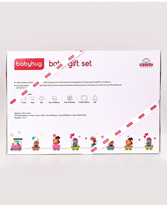 Babyhug 100% Cotton Clothing Gift Set Butterfly Theme Red & White - Pack of 8