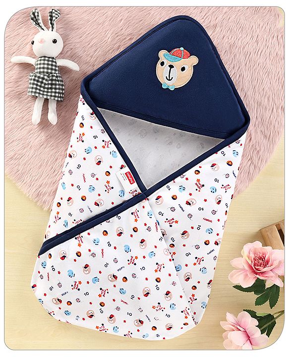 Babyhug 100% Cotton Hooded  Wrapper Car Print - Red & White