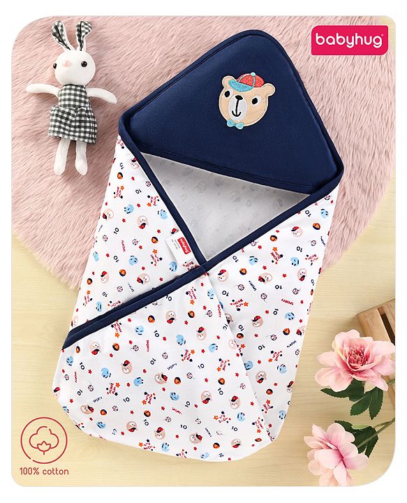 Babyhug 100% Cotton Hooded  Wrapper Car Print - Red & White