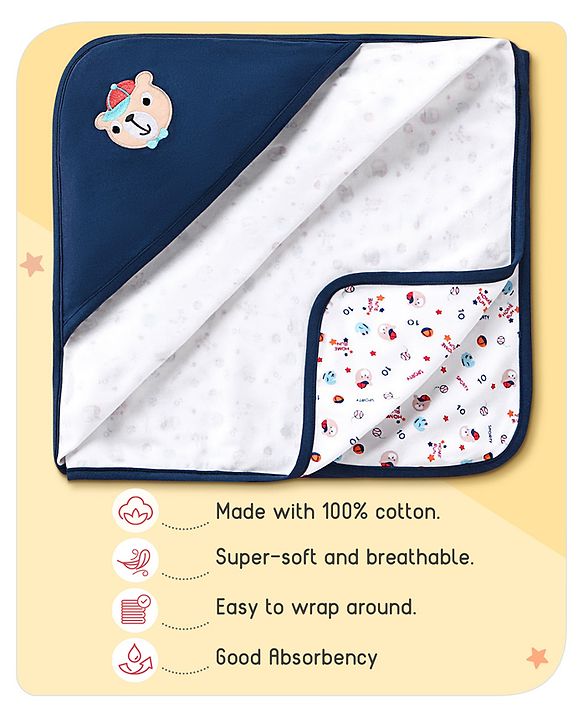 Babyhug 100% Cotton Hooded  Wrapper Car Print - Red & White