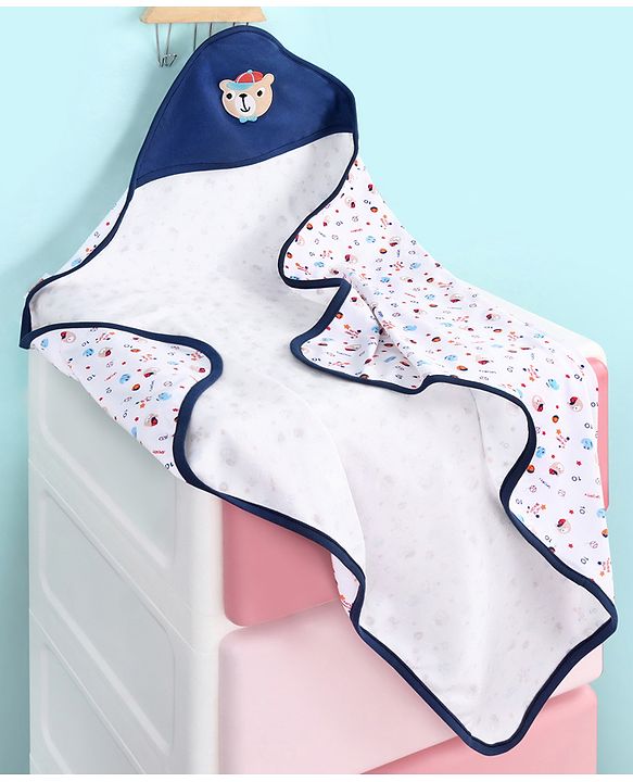 Babyhug 100% Cotton Hooded  Wrapper Car Print - Red & White