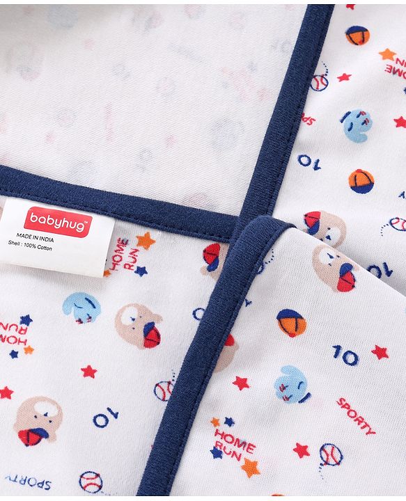 Babyhug 100% Cotton Hooded  Wrapper Car Print - Red & White