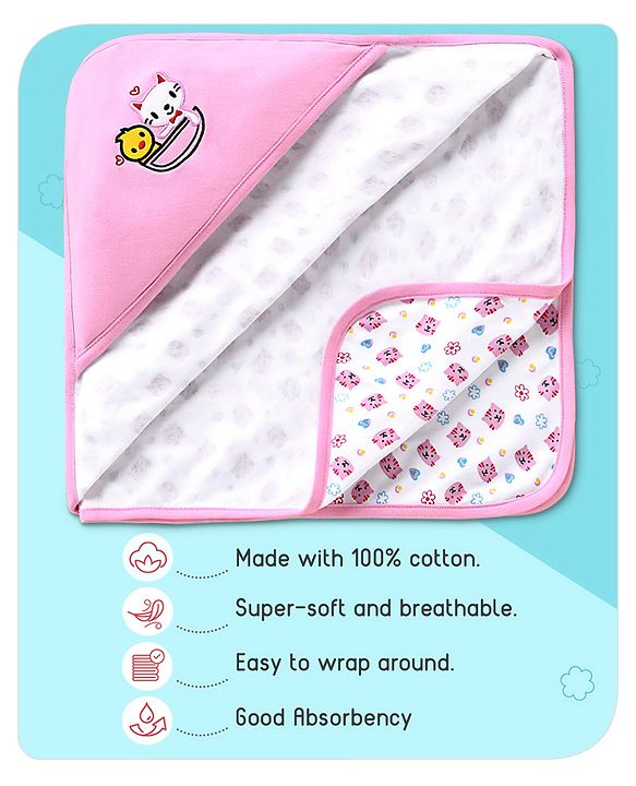 Babyhug 100% Cotton Hooded  Wrapper Car Print - Red & White