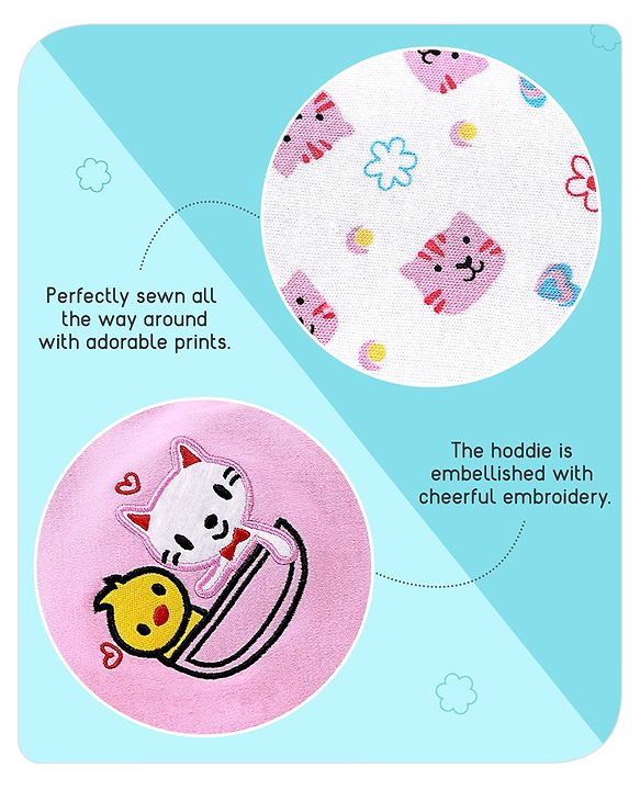 Babyhug 100% Cotton Hooded  Wrapper Car Print - Red & White