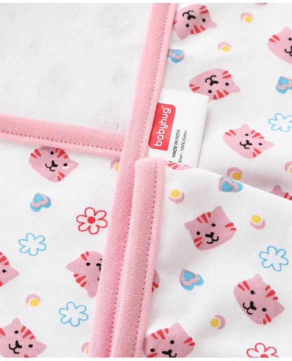 Babyhug 100% Cotton Hooded  Wrapper Car Print - Red & White