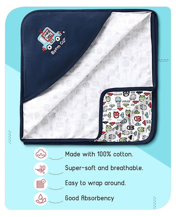Babyhug 100% Cotton Hooded  Wrapper Car Print - Red & White