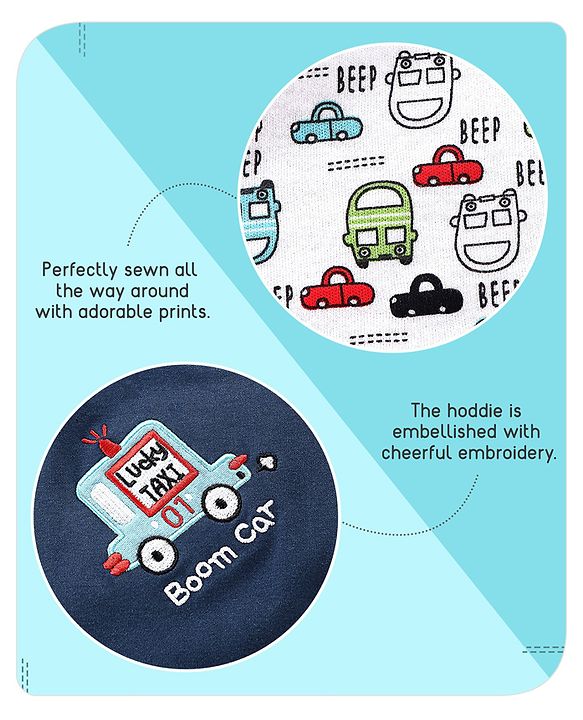 Babyhug 100% Cotton Hooded  Wrapper Car Print - Red & White