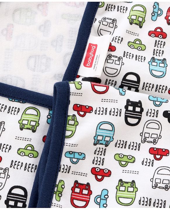 Babyhug 100% Cotton Hooded  Wrapper Car Print - Red & White