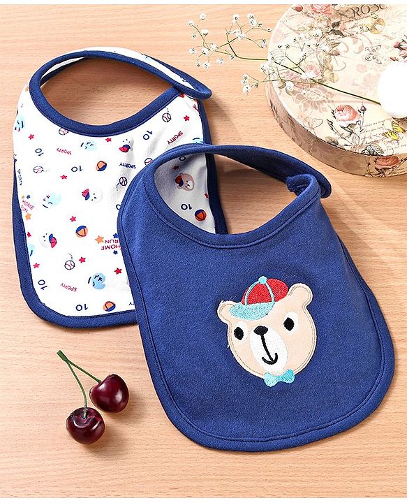 Babyhug Cotton Snap Buttons Closure Bear Print Pack of 2 - Blue & White