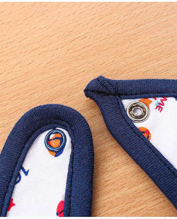Babyhug Cotton Snap Buttons Closure Bear Print Pack of 2 - Blue & White