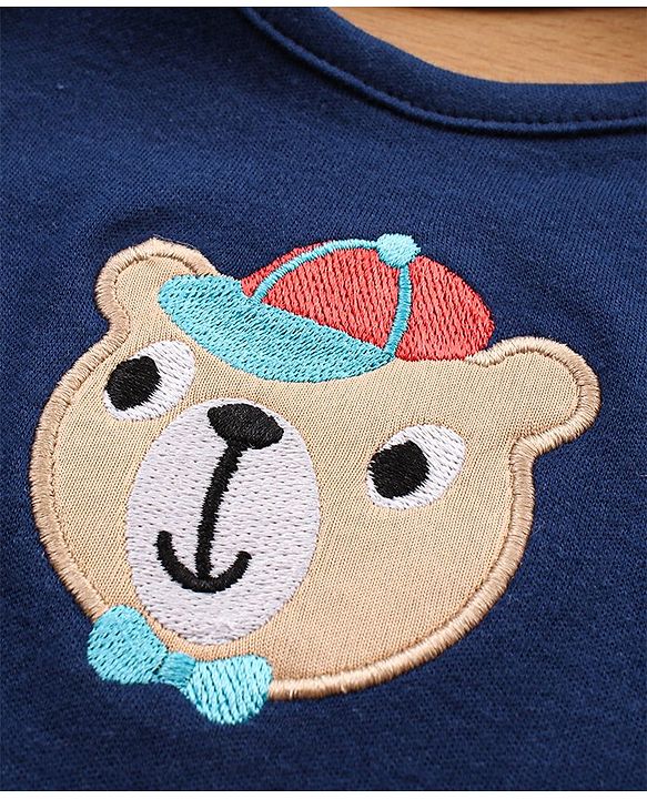 Babyhug Cotton Snap Buttons Closure Bear Print Pack of 2 - Blue & White