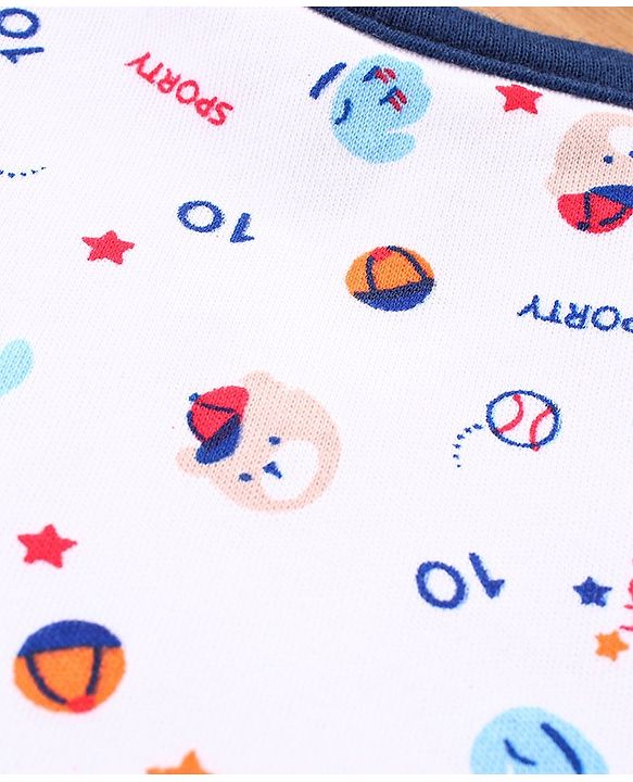 Babyhug Cotton Snap Buttons Closure Bear Print Pack of 2 - Blue & White