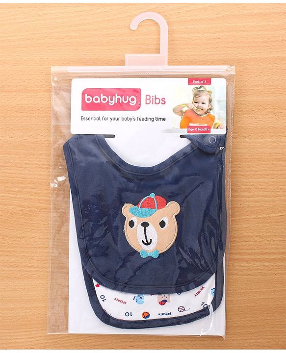 Babyhug Cotton Snap Buttons Closure Bear Print Pack of 2 - Blue & White