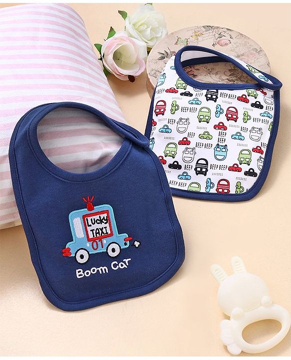 Babyhug Cotton Snap Buttons Closure Bear Print Pack of 2 - Blue & White