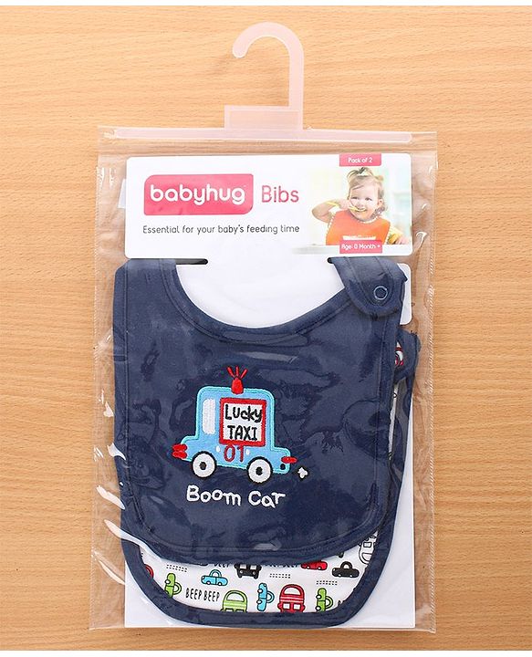 Babyhug Cotton Snap Buttons Closure Bear Print Pack of 2 - Blue & White