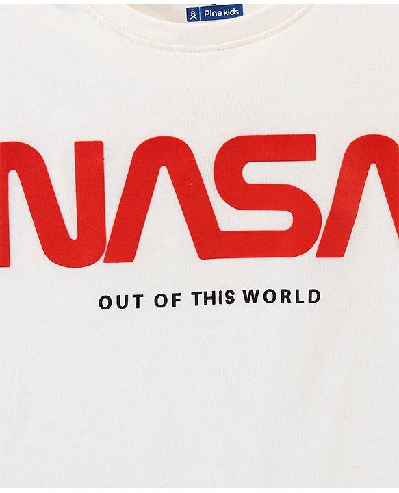 Pine Kids Half Sleeves NASA Collection Bio Washed T-shirt Text Print - White