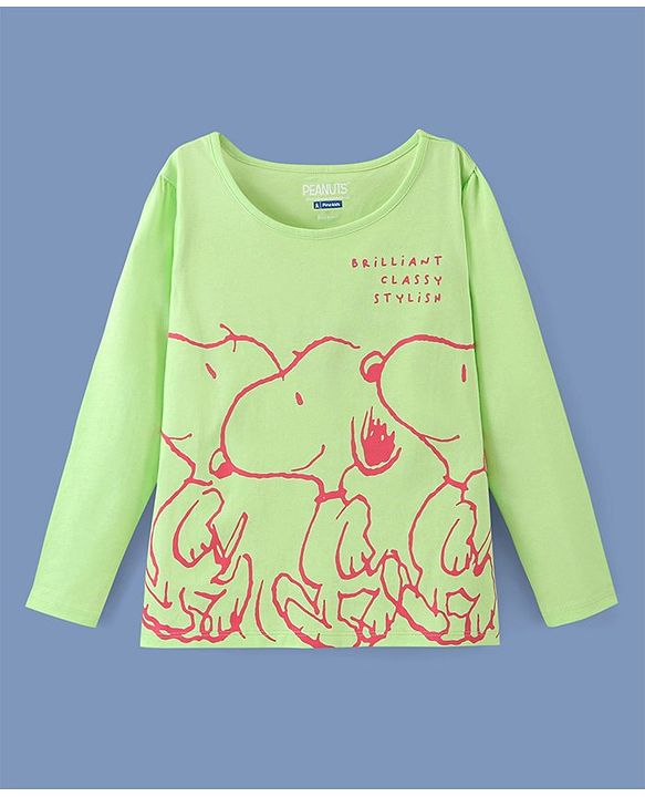 Pine Kids Full Sleeves Bio-washed T-Shirt Snoopy Collection - Sharp Green