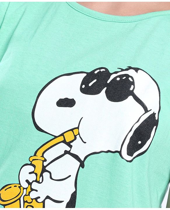 Pine Kids Frill Sleeves Bio Washed T-Shirt Snoopy Print - Light Green