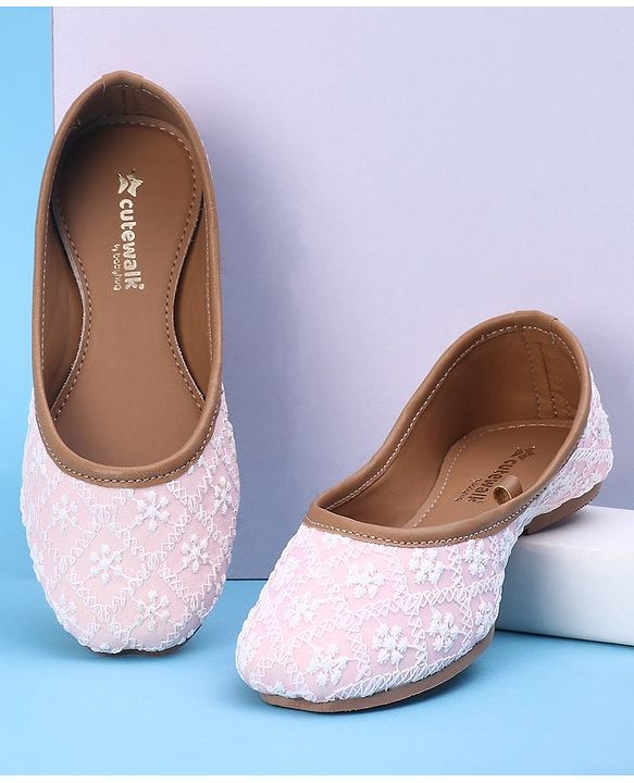 Cute Walk by Babyhug Slip On Embroidered Mojaris - Light Pink