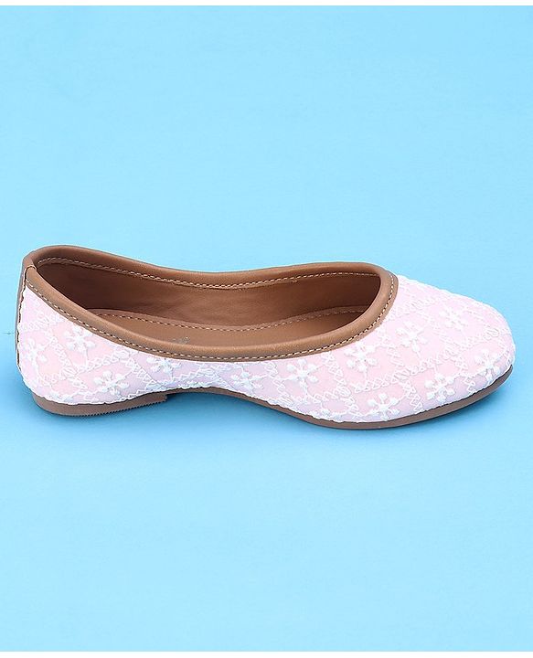 Cute Walk by Babyhug Slip On Embroidered Mojaris - Light Pink
