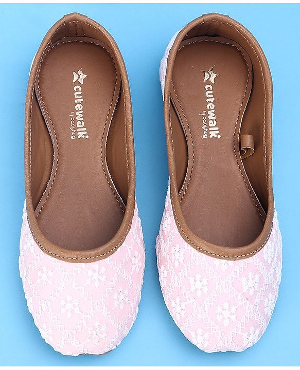 Cute Walk by Babyhug Slip On Embroidered Mojaris - Light Pink
