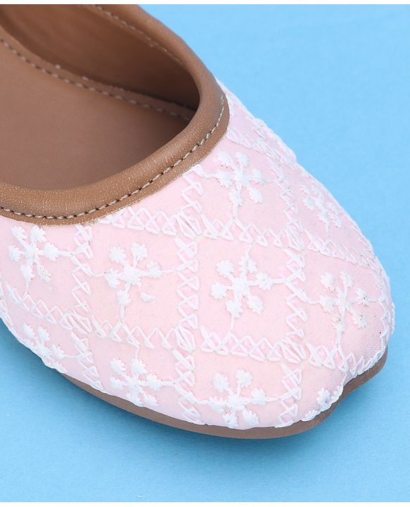 Cute Walk by Babyhug Slip On Embroidered Mojaris - Light Pink