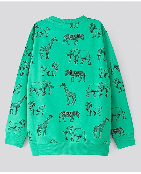Pine Kids Full Sleeves Biowash Sweatshirt Animals Print - Green