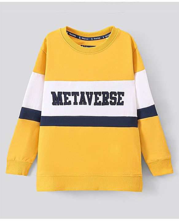 Pine Kids Full Sleeves Biowashed Sweatshirt Text Print- Yellow