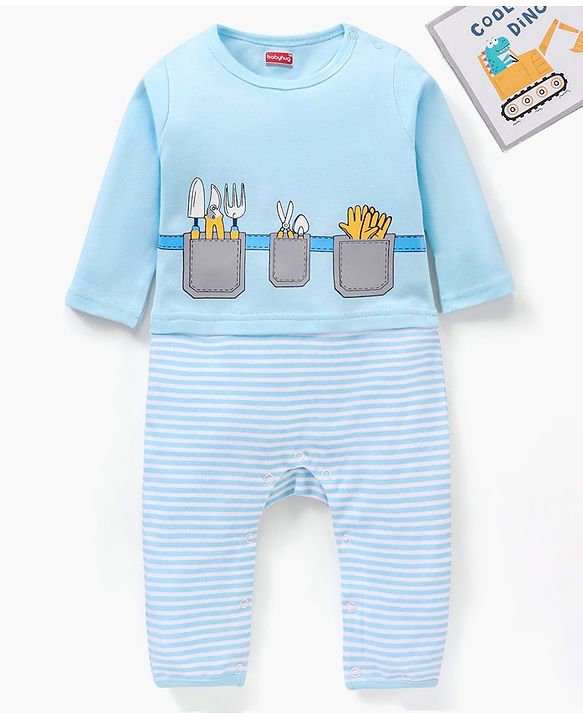 Babyhug 100% Cotton Full Sleeves Romper Graphic Print - Blue