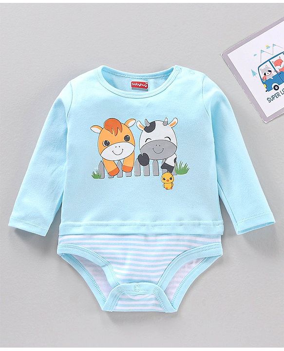Babyhug 100% Cotton Onesie Cow Print - Blue