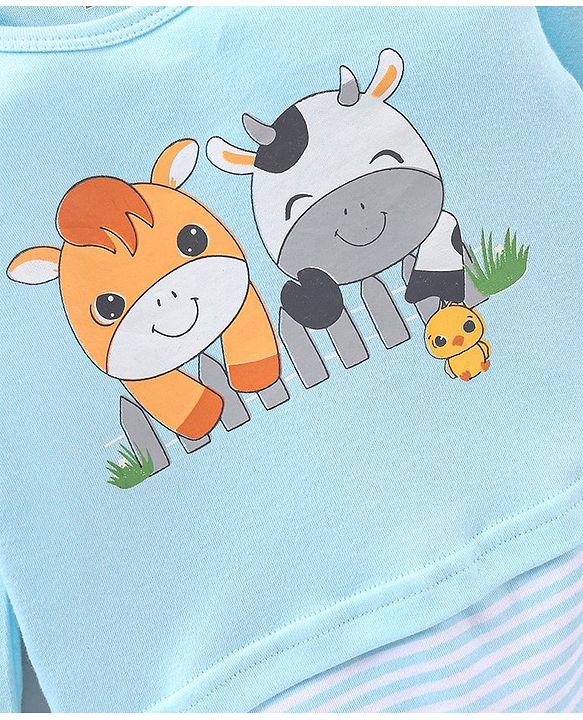 Babyhug 100% Cotton Onesie Cow Print - Blue