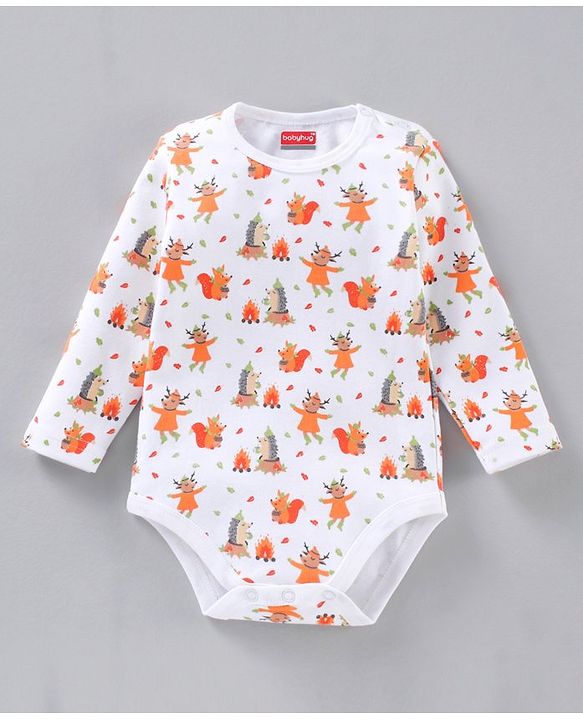 Babyhug Cotton Full Sleeves Onesies with Leggings with Cap Mittens & Booties Printed - Mulicolour
