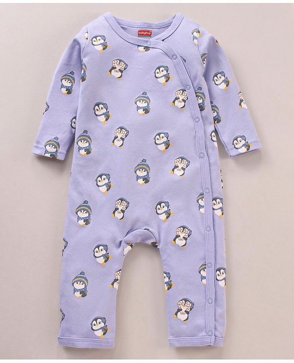 Babyhug 100% Cotton Knit Full Sleeves Penguin Printed Romper Pack of 2 - Multicolour
