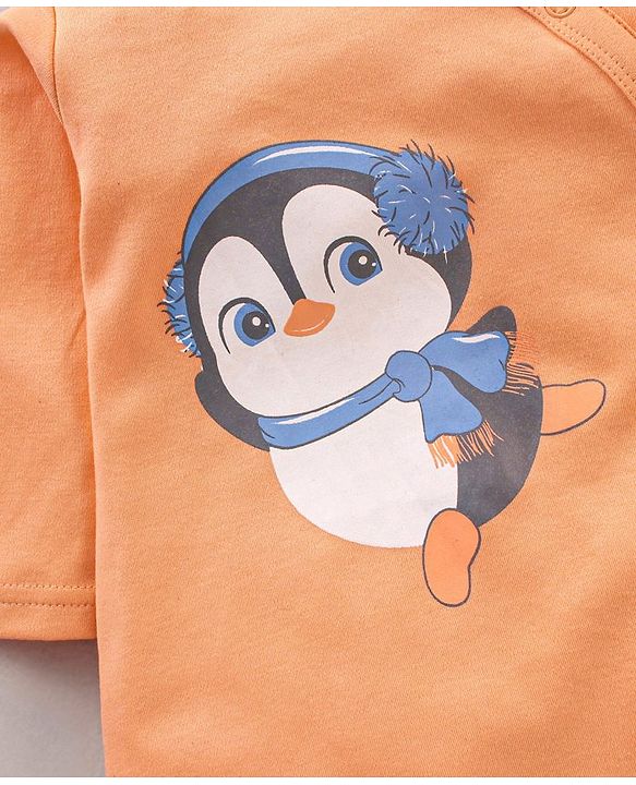 Babyhug 100% Cotton Knit Full Sleeves Penguin Printed Romper Pack of 2 - Multicolour