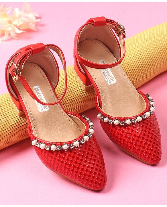 Cute Walk by Babyhug Bellies With Buckle Closure Pearl & Stud Embellishments- Red